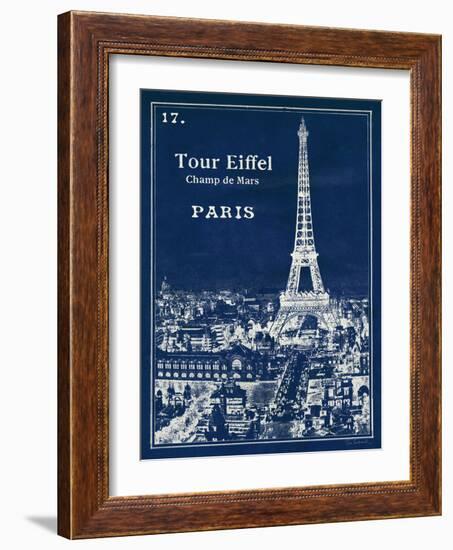 Blueprint Eiffel Tower-Sue Schlabach-Framed Art Print