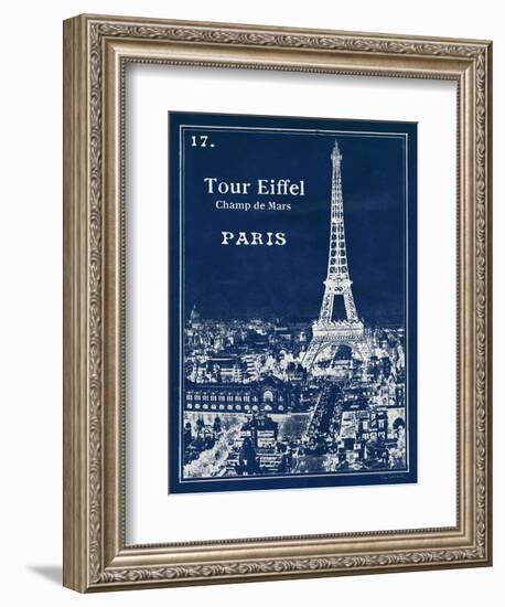 Blueprint Eiffel Tower-Sue Schlabach-Framed Art Print