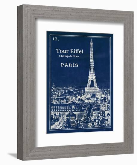 Blueprint Eiffel Tower-Sue Schlabach-Framed Art Print