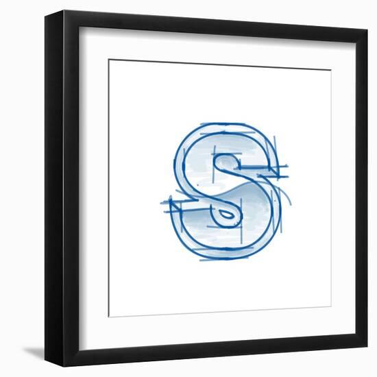 Blueprint Font Sketch - Letter S - Marker Drawing--Vladimir--Framed Art Print