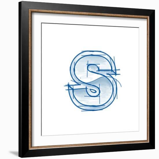 Blueprint Font Sketch - Letter S - Marker Drawing--Vladimir--Framed Art Print