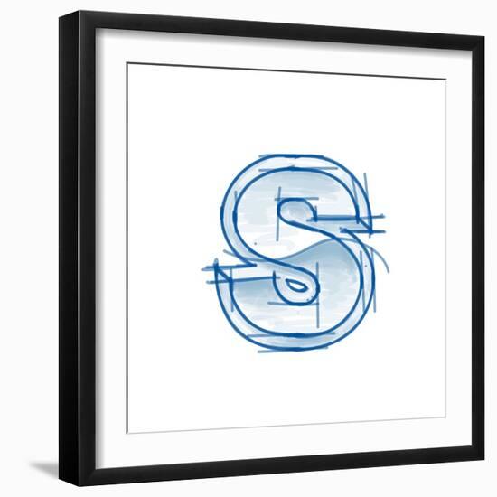 Blueprint Font Sketch - Letter S - Marker Drawing--Vladimir--Framed Art Print