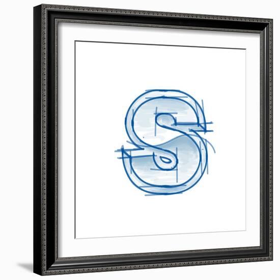 Blueprint Font Sketch - Letter S - Marker Drawing--Vladimir--Framed Art Print