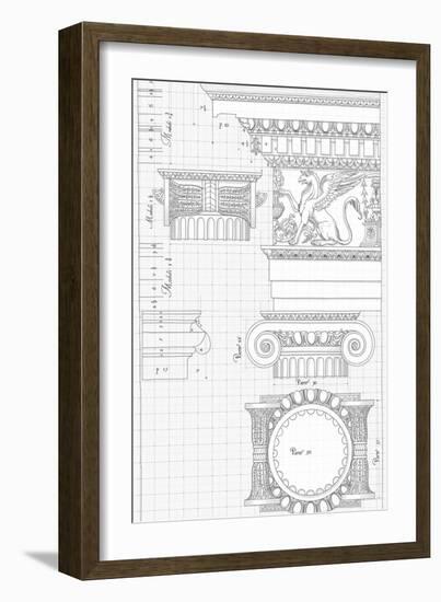 Blueprint - Hand Draw Sketch Ionic Architectural Order Based "The Five Orders of Architecture"--Vladimir--Framed Art Print