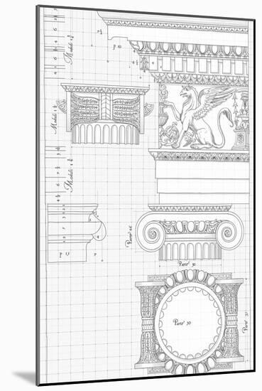 Blueprint - Hand Draw Sketch Ionic Architectural Order Based "The Five Orders of Architecture"--Vladimir--Mounted Art Print