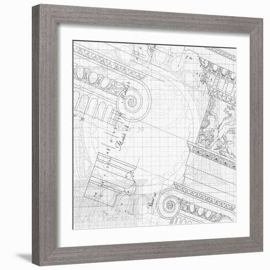 Blueprint - Hand Draw Sketch Ionic Architectural Order Based "The Five Orders of Architecture"--Vladimir--Framed Art Print