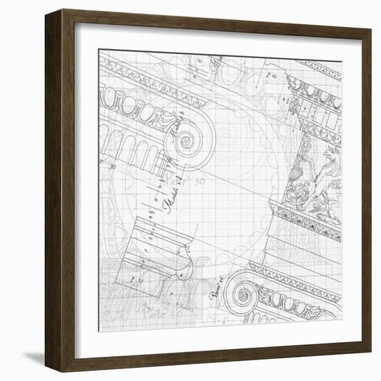 Blueprint - Hand Draw Sketch Ionic Architectural Order Based "The Five Orders of Architecture"--Vladimir--Framed Art Print