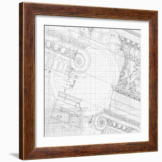 Blueprint - Hand Draw Sketch Ionic Architectural Order Based "The Five Orders of Architecture"--Vladimir--Framed Art Print