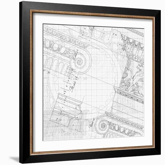 Blueprint - Hand Draw Sketch Ionic Architectural Order Based "The Five Orders of Architecture"--Vladimir--Framed Art Print