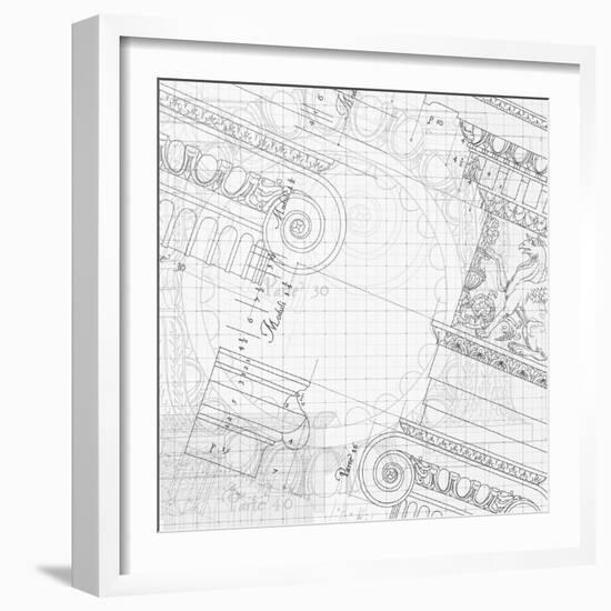 Blueprint - Hand Draw Sketch Ionic Architectural Order Based "The Five Orders of Architecture"--Vladimir--Framed Art Print