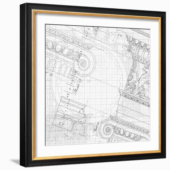 Blueprint - Hand Draw Sketch Ionic Architectural Order Based "The Five Orders of Architecture"--Vladimir--Framed Art Print