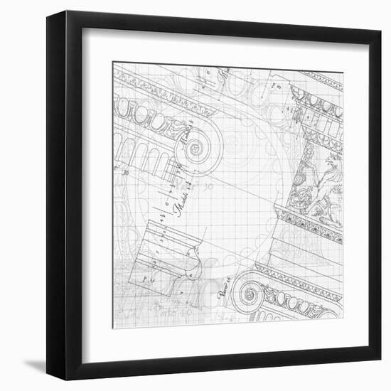 Blueprint - Hand Draw Sketch Ionic Architectural Order Based "The Five Orders of Architecture"--Vladimir--Framed Art Print