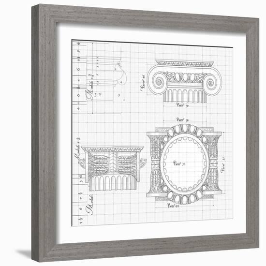 Blueprint - Hand Draw Sketch Ionic Architectural Order Based "The Five Orders of Architecture"--Vladimir--Framed Art Print