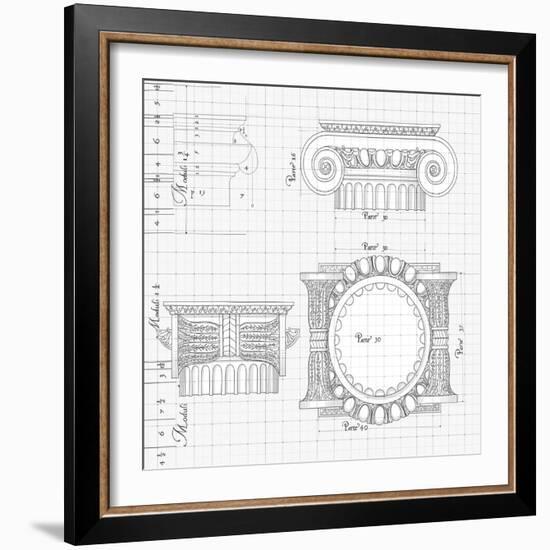 Blueprint - Hand Draw Sketch Ionic Architectural Order Based "The Five Orders of Architecture"--Vladimir--Framed Art Print