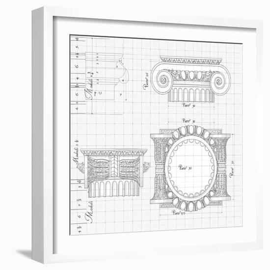 Blueprint - Hand Draw Sketch Ionic Architectural Order Based "The Five Orders of Architecture"--Vladimir--Framed Art Print