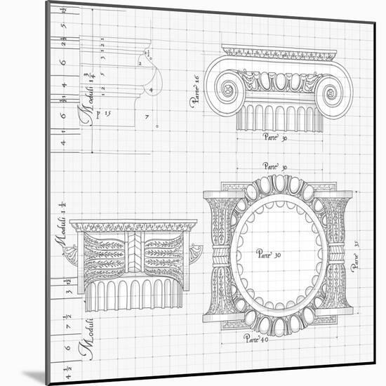 Blueprint - Hand Draw Sketch Ionic Architectural Order Based "The Five Orders of Architecture"--Vladimir--Mounted Art Print