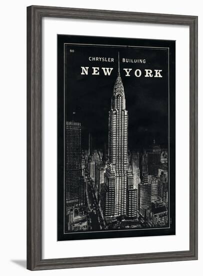 Blueprint Map New York Chrysler Building Black-Sue Schlabach-Framed Art Print