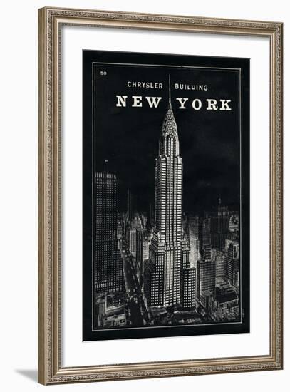 Blueprint Map New York Chrysler Building Black-Sue Schlabach-Framed Art Print