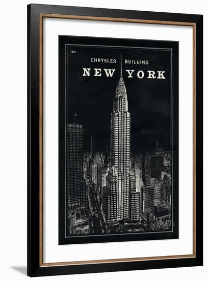 Blueprint Map New York Chrysler Building Black-Sue Schlabach-Framed Art Print