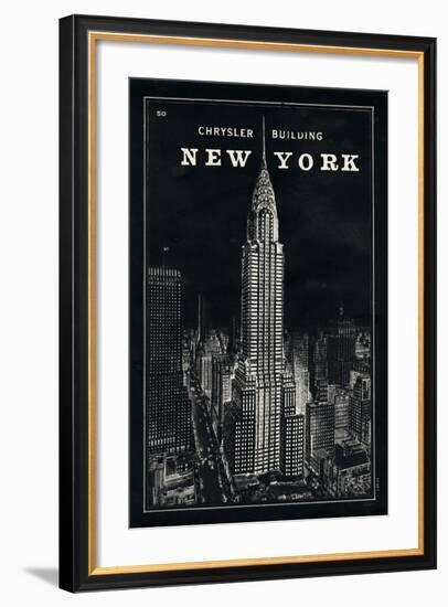 Blueprint Map New York Chrysler Building Black-Sue Schlabach-Framed Art Print