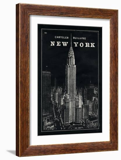 Blueprint Map New York Chrysler Building Black-Sue Schlabach-Framed Art Print