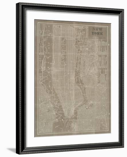 Blueprint Map New York Taupe-Sue Schlabach-Framed Premium Giclee Print