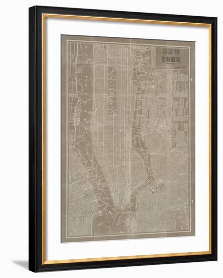 Blueprint Map New York Taupe-Sue Schlabach-Framed Premium Giclee Print