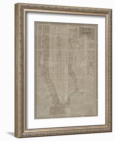 Blueprint Map New York Taupe-Sue Schlabach-Framed Art Print