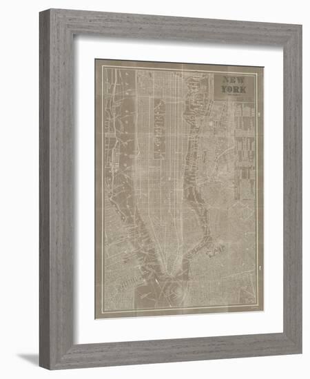 Blueprint Map New York Taupe-Sue Schlabach-Framed Art Print