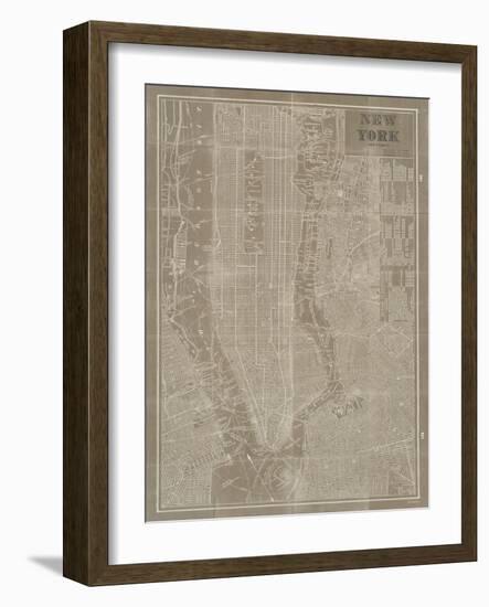 Blueprint Map New York Taupe-Sue Schlabach-Framed Art Print