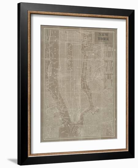 Blueprint Map New York Taupe-Sue Schlabach-Framed Art Print