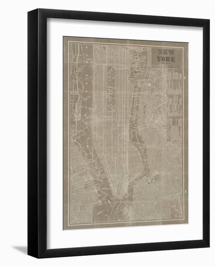 Blueprint Map New York Taupe-Sue Schlabach-Framed Art Print