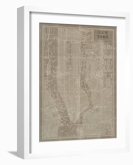 Blueprint Map New York Taupe-Sue Schlabach-Framed Art Print