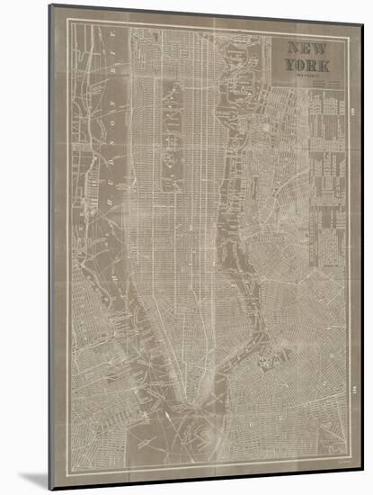 Blueprint Map New York Taupe-Sue Schlabach-Mounted Art Print