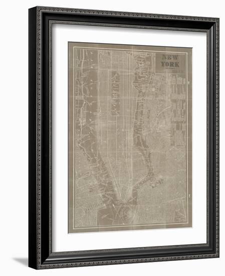 Blueprint Map New York Taupe-Sue Schlabach-Framed Art Print