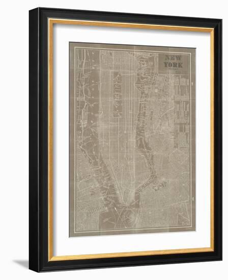 Blueprint Map New York Taupe-Sue Schlabach-Framed Art Print