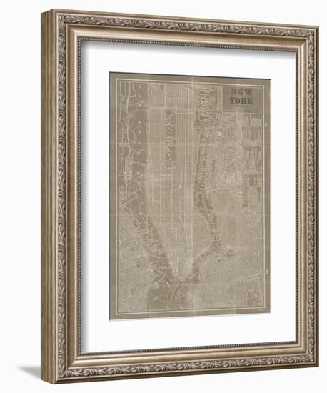 Blueprint Map New York Taupe-Sue Schlabach-Framed Art Print