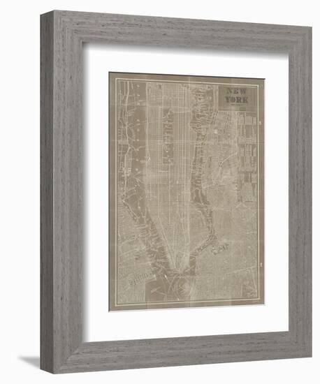 Blueprint Map New York Taupe-Sue Schlabach-Framed Art Print