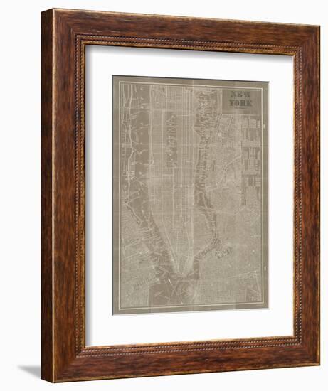 Blueprint Map New York Taupe-Sue Schlabach-Framed Art Print