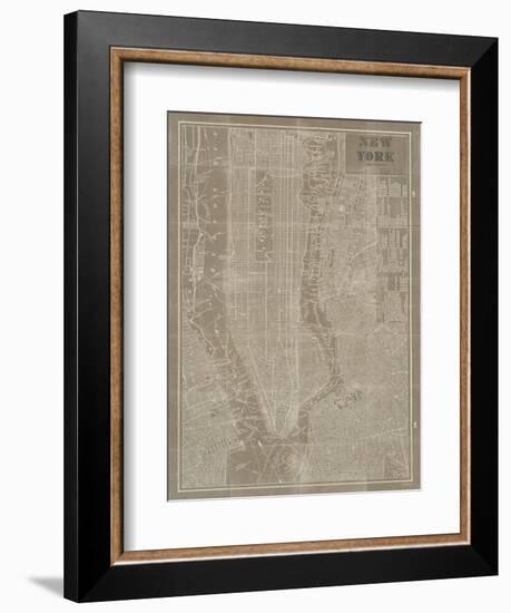 Blueprint Map New York Taupe-Sue Schlabach-Framed Art Print