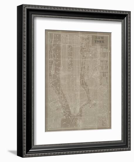 Blueprint Map New York Taupe-Sue Schlabach-Framed Art Print