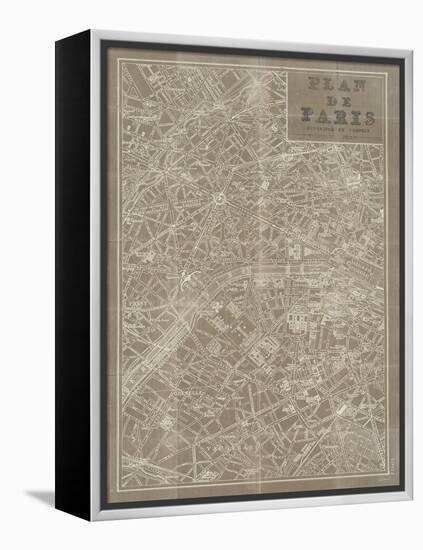 Blueprint Map Paris Taupe-Sue Schlabach-Framed Stretched Canvas