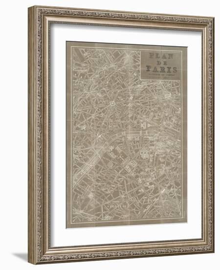 Blueprint Map Paris Taupe-Sue Schlabach-Framed Art Print