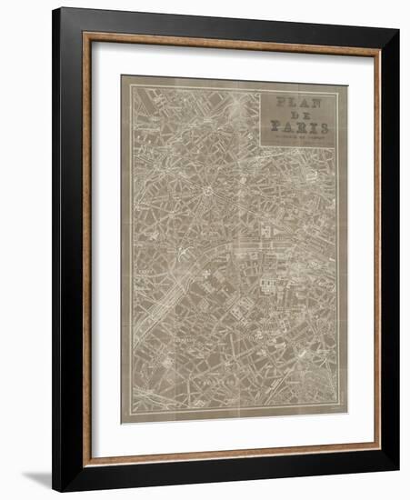Blueprint Map Paris Taupe-Sue Schlabach-Framed Art Print