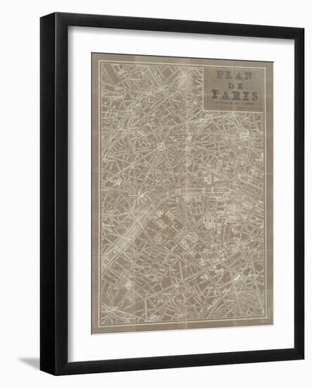 Blueprint Map Paris Taupe-Sue Schlabach-Framed Art Print