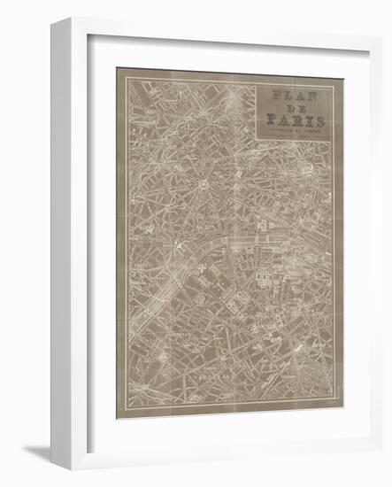 Blueprint Map Paris Taupe-Sue Schlabach-Framed Art Print