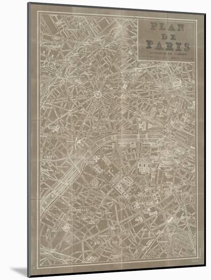 Blueprint Map Paris Taupe-Sue Schlabach-Mounted Art Print