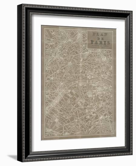 Blueprint Map Paris Taupe-Sue Schlabach-Framed Art Print