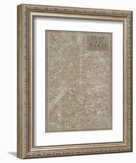 Blueprint Map Paris Taupe-Sue Schlabach-Framed Art Print