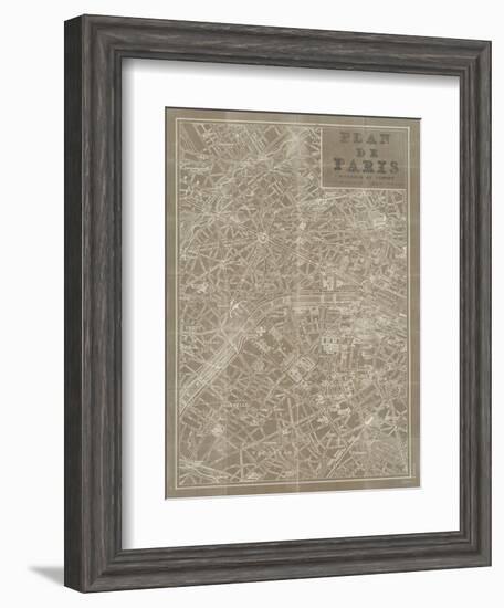 Blueprint Map Paris Taupe-Sue Schlabach-Framed Art Print